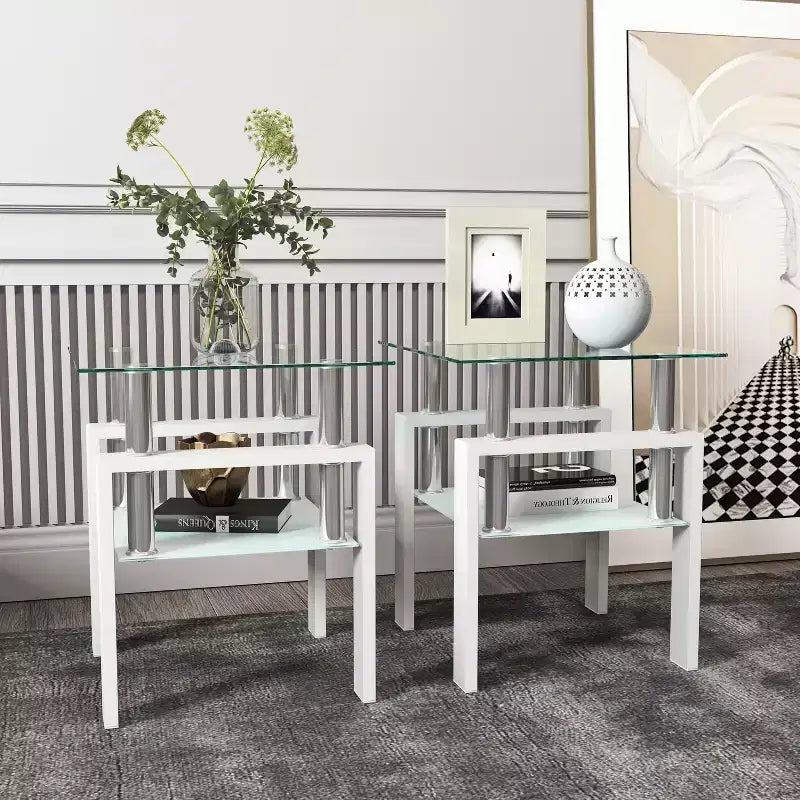 Lot de 2 tables basses modernes en verre trempé