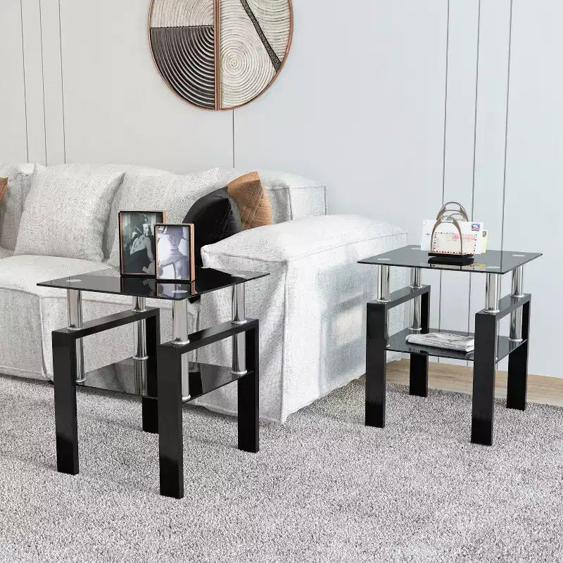 Lot de 2 tables basses modernes en verre trempé