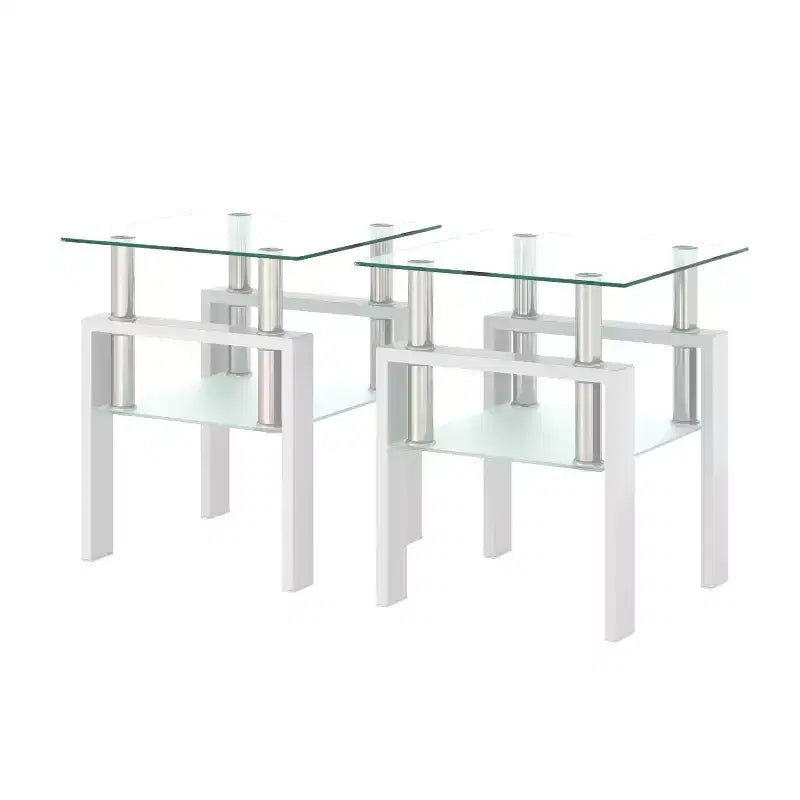 Lot de 2 tables basses modernes en verre trempé