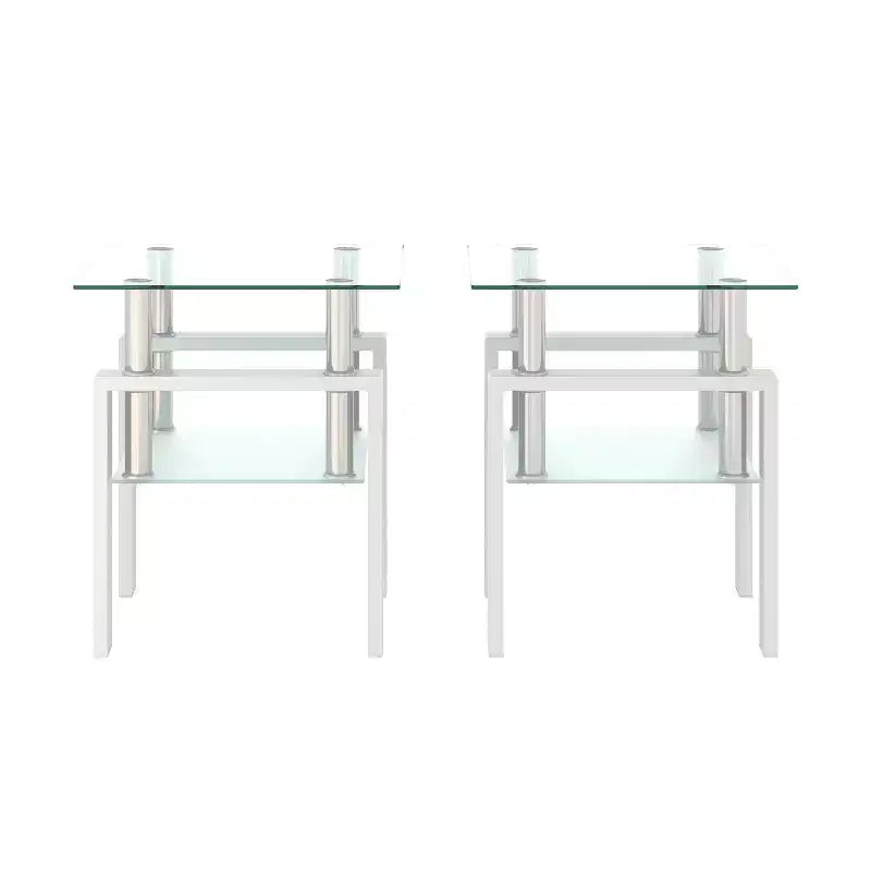 Lot de 2 tables basses modernes en verre trempé