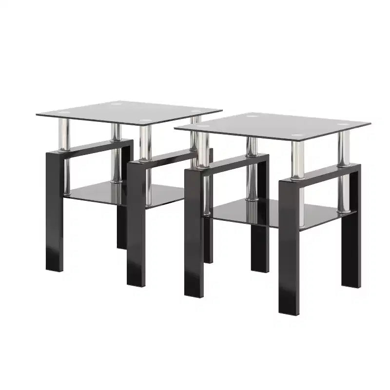 Lot de 2 tables basses modernes en verre trempé