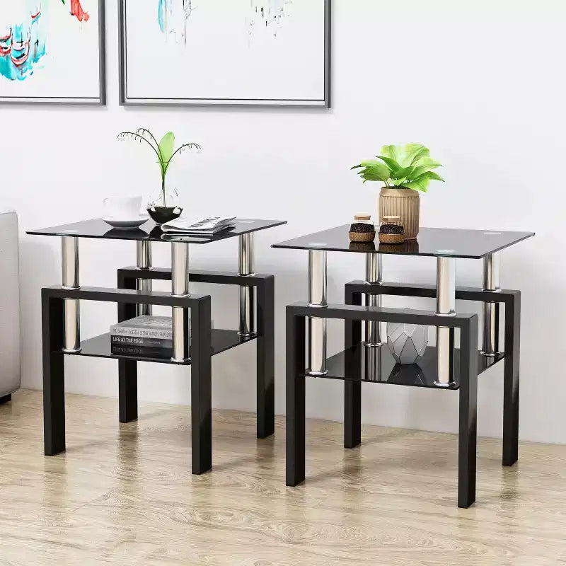 Set of 2 Modern Tempered Glass Coffee Table - ModernLuxe