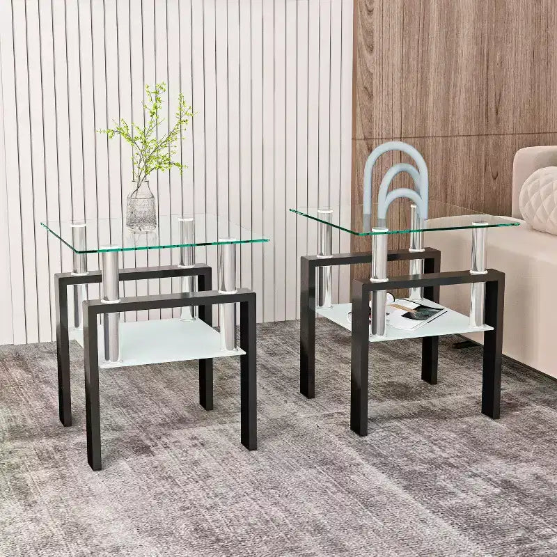 Lot de 2 tables basses modernes en verre trempé
