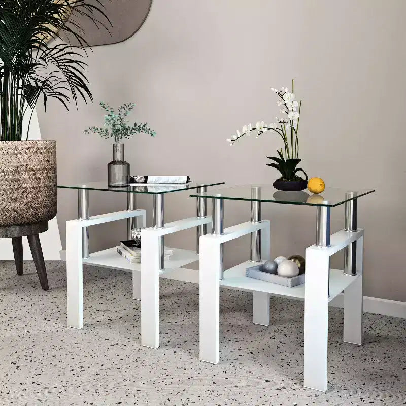 Lot de 2 tables basses modernes en verre trempé