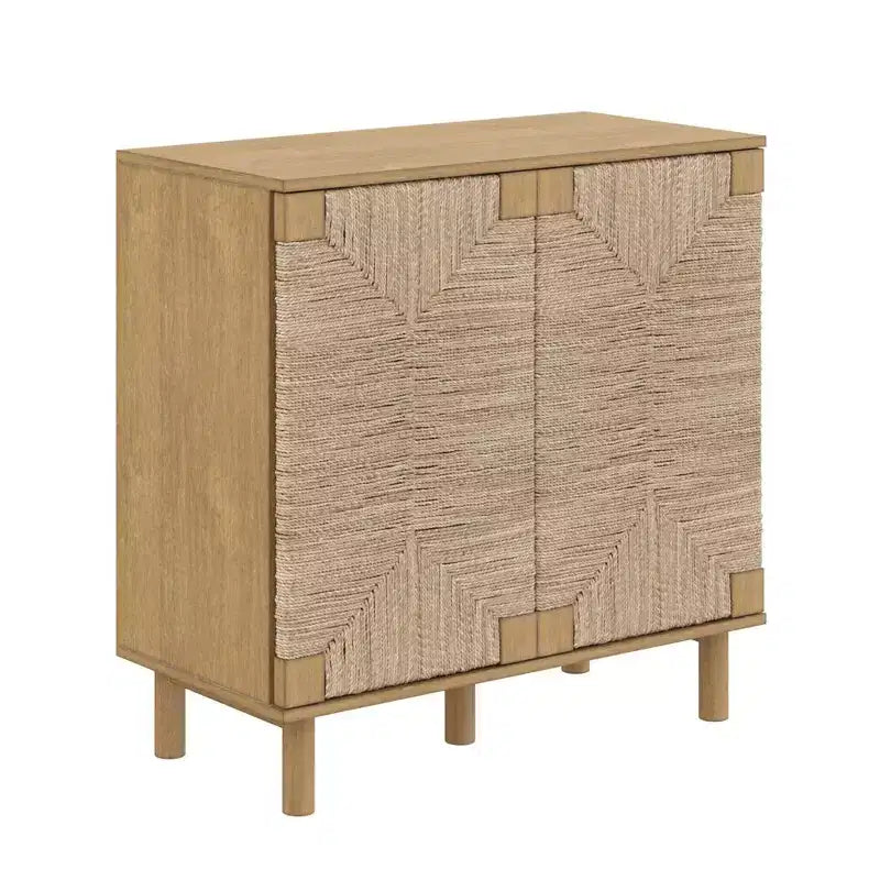 Meuble de rangement à 2 portes en bois et jonc de mer