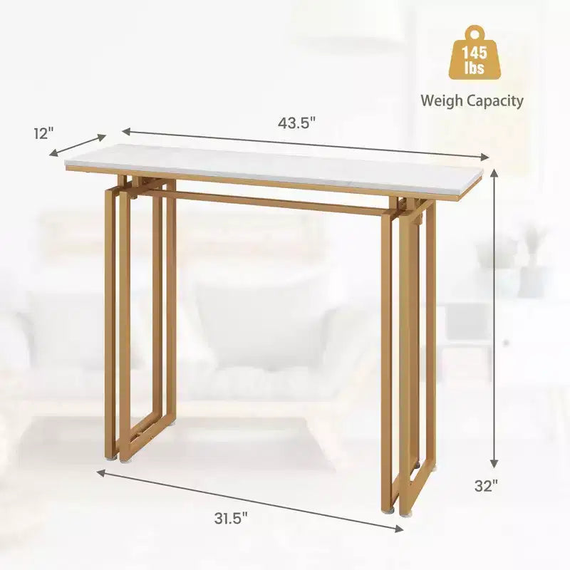 Console Table Effet Marbre, Table d'Entrée pour Canapé avec Pieds en Métal pour Salon