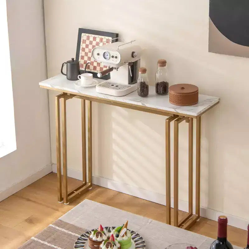 Console Table Effet Marbre, Table d'Entrée pour Canapé avec Pieds en Métal pour Salon
