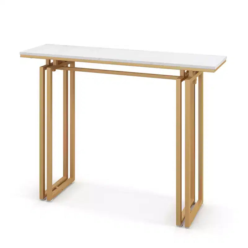 Console Table Effet Marbre, Table d'Entrée pour Canapé avec Pieds en Métal pour Salon