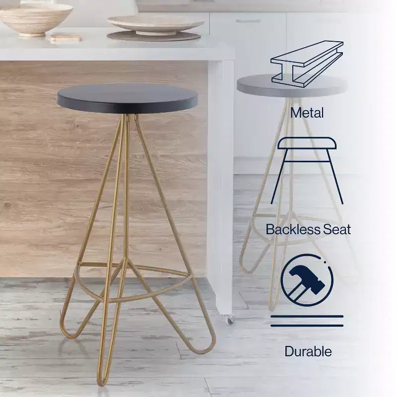 Tabouret de bar sans dossier trépied en fer industriel moderne