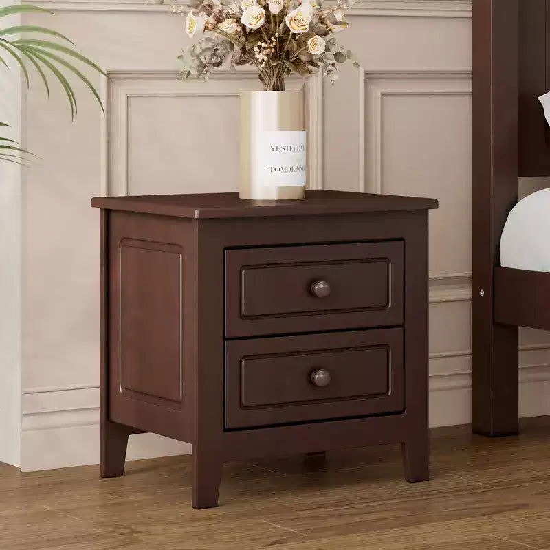 Retro Nightstand with 2 Drawers Bedside Table with Classic Design-ModernLuxe