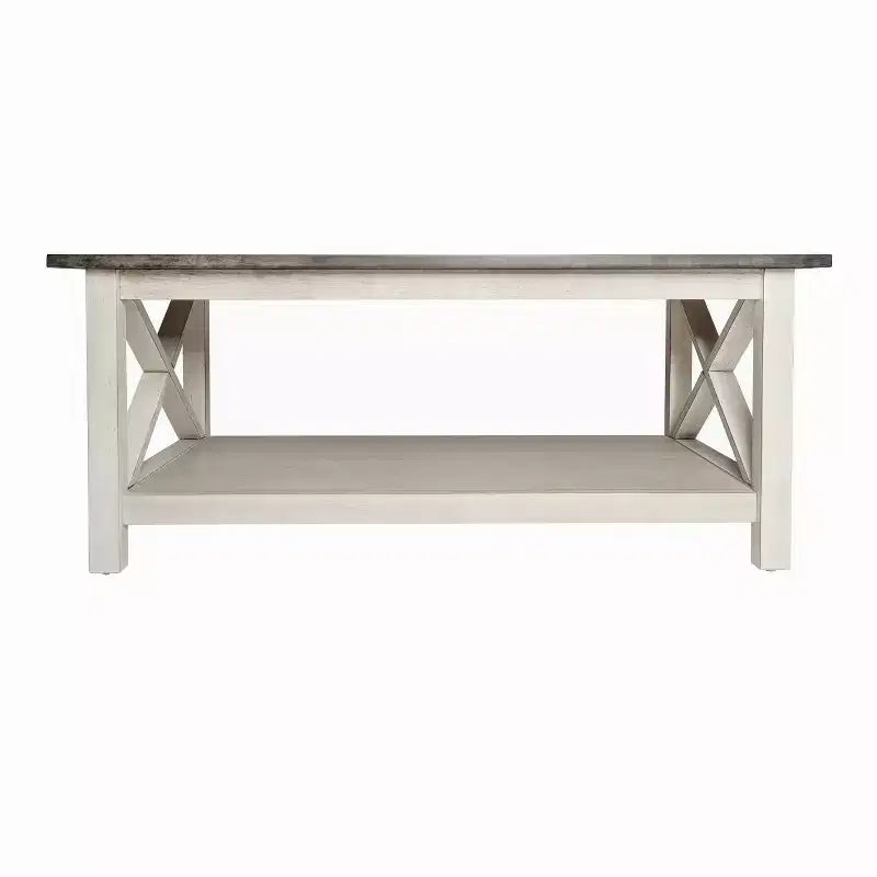 Table basse en bois massif style campagnard avec accents entrecroisés traditionnels