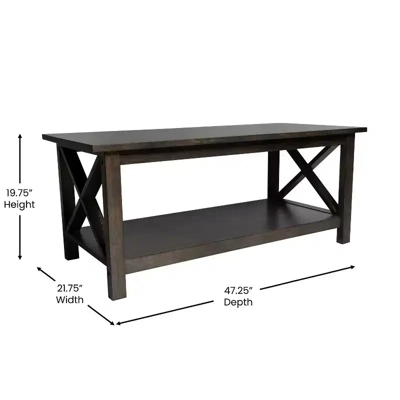 Table basse en bois massif style campagnard avec accents entrecroisés traditionnels