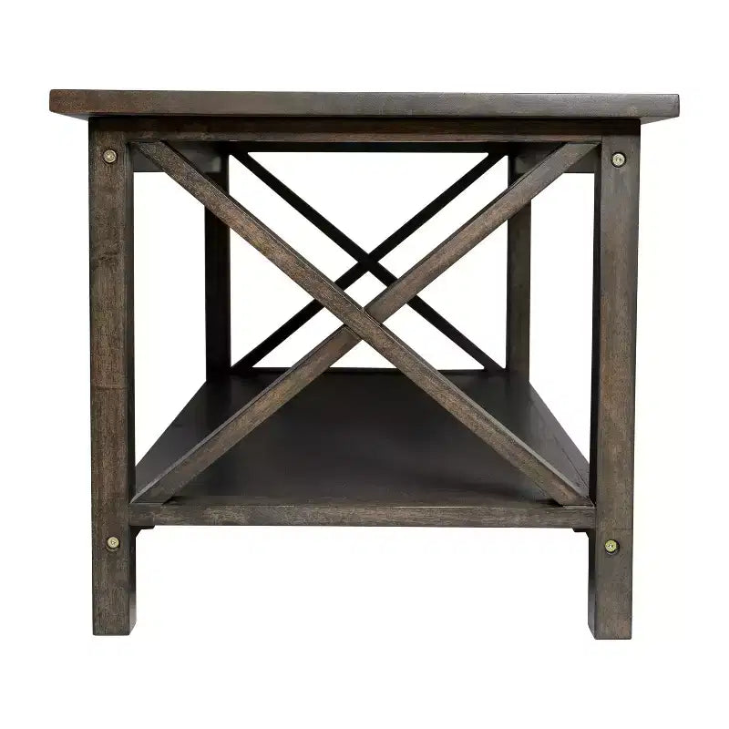 Table basse en bois massif style campagnard avec accents entrecroisés traditionnels