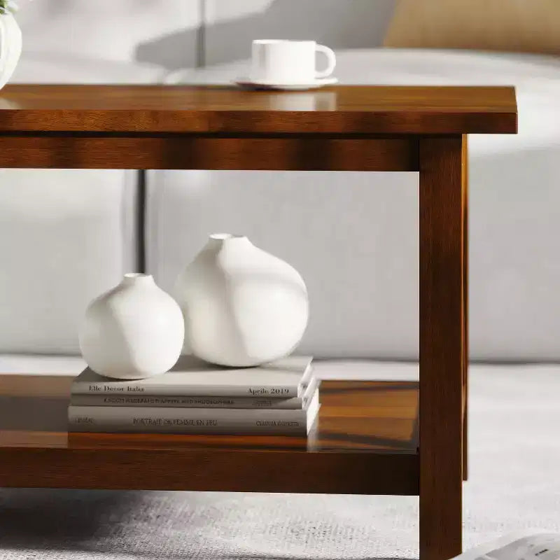 Table basse en bois massif style campagnard avec accents entrecroisés traditionnels