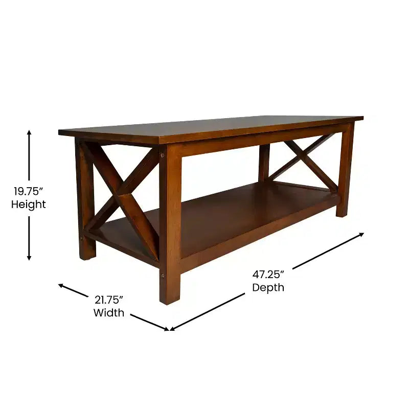 Table basse en bois massif style campagnard avec accents entrecroisés traditionnels
