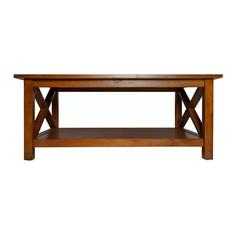 Table basse en bois massif style campagnard avec accents entrecroisés traditionnels