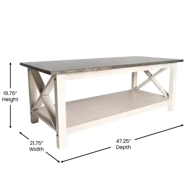 Table basse en bois massif style campagnard avec accents entrecroisés traditionnels