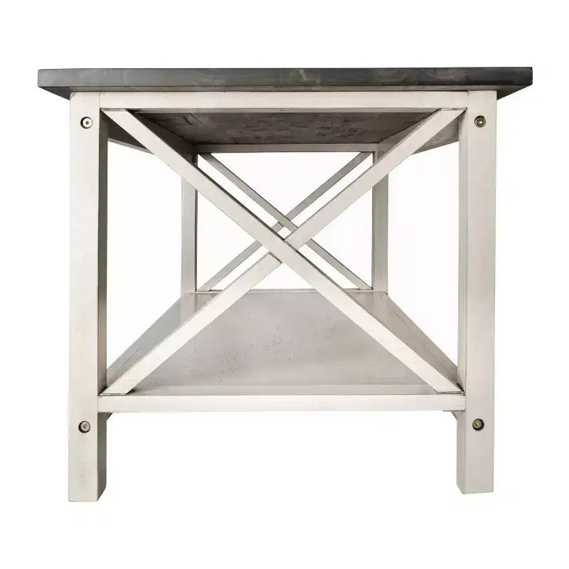 Table basse en bois massif style campagnard avec accents entrecroisés traditionnels