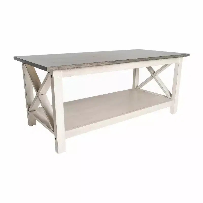 Table basse en bois massif style campagnard avec accents entrecroisés traditionnels
