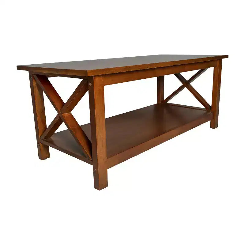 Table basse en bois massif style campagnard avec accents entrecroisés traditionnels