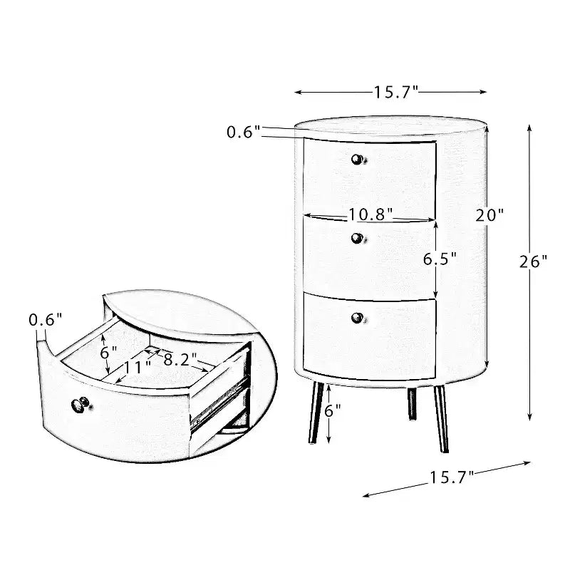 Table d'appoint avec 3 tiroirs et rangement Tall Drum