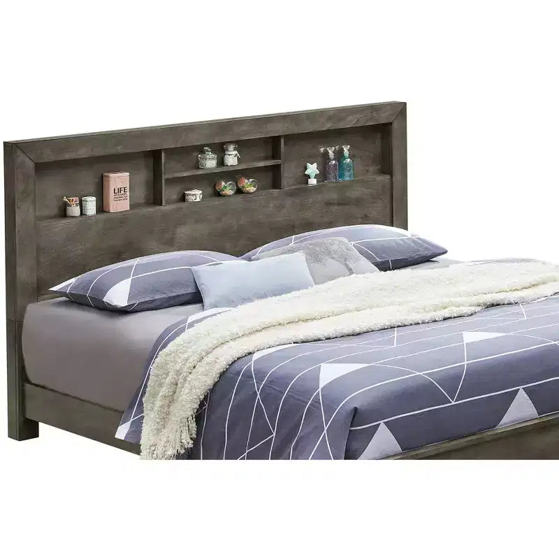 Lit plateforme complet avec étagères de rangement