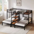 Metal Twin over Twin & Twin Bunk Bed Triple Bunk Bed with Storage Shelves Staircase - ModernLuxe