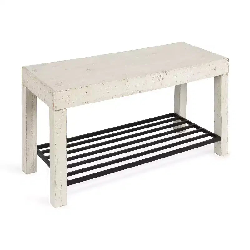 Kate and Laurel Jeran Rectangle Wood Bench 36x14x20 White