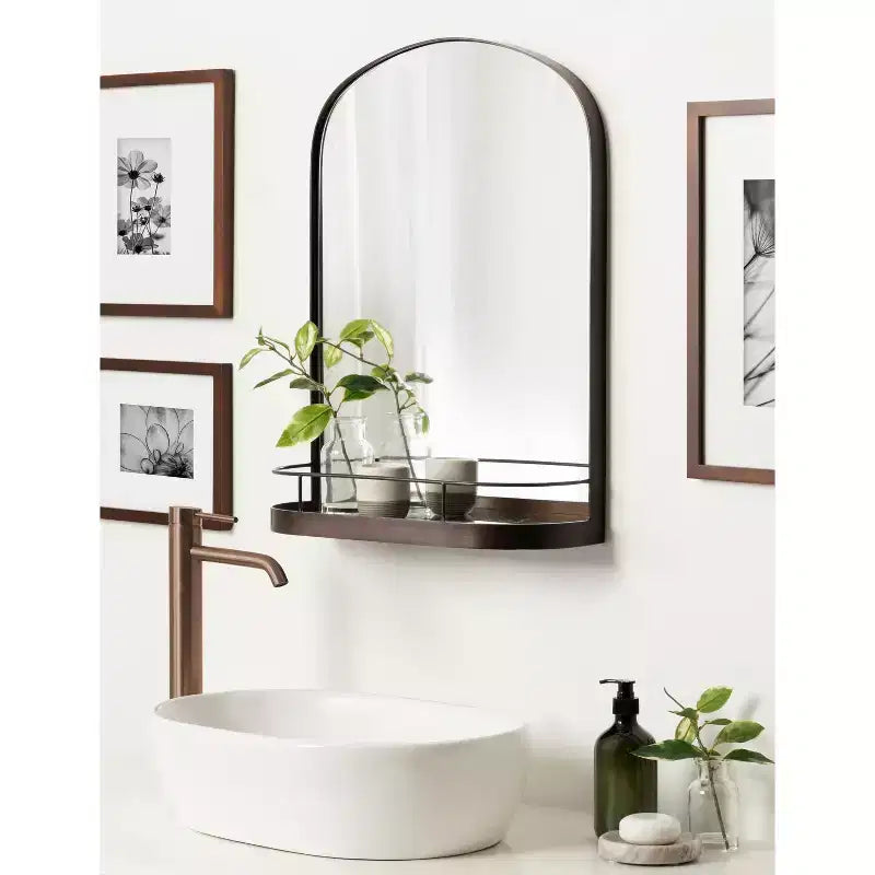 Miroir arche encadré avec étagère bronze