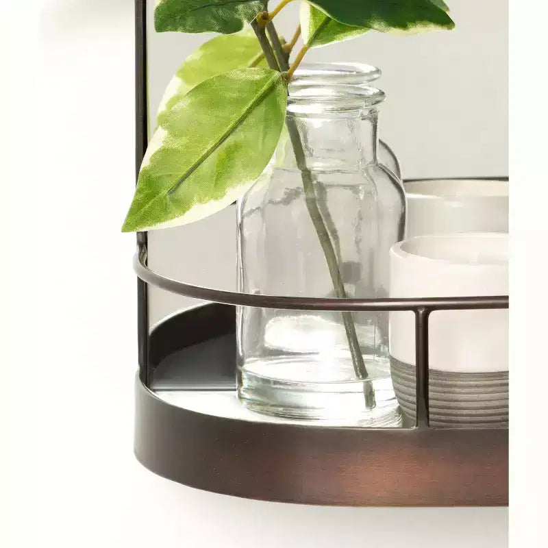 Miroir arche encadré avec étagère bronze