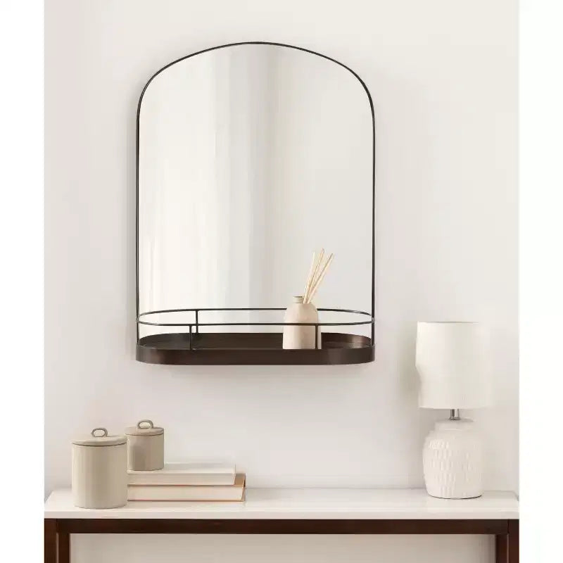 Miroir arche encadré avec étagère bronze