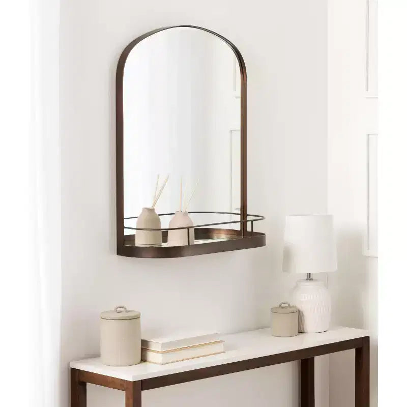 Miroir arche encadré avec étagère bronze